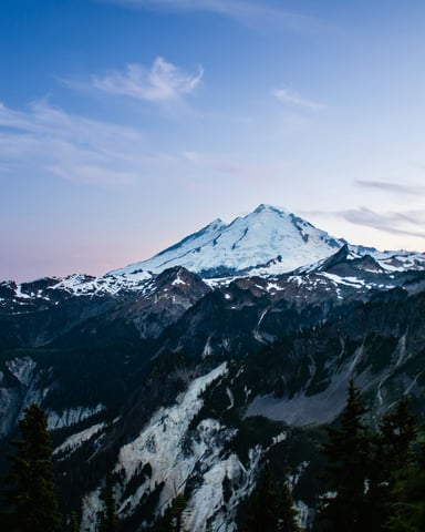 Mt. Baker snow-capped peak at dusk, North Cascades